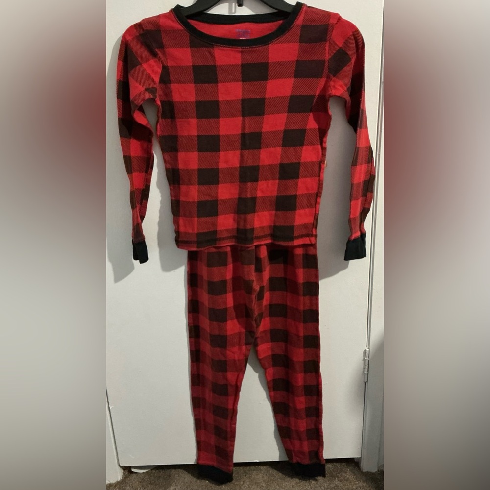 Plaid Kids Pajama Set - Red and Black